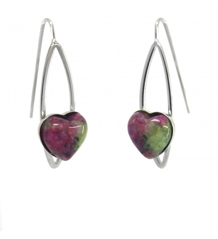 Hook Earrings Ruby in Zoisite Heart