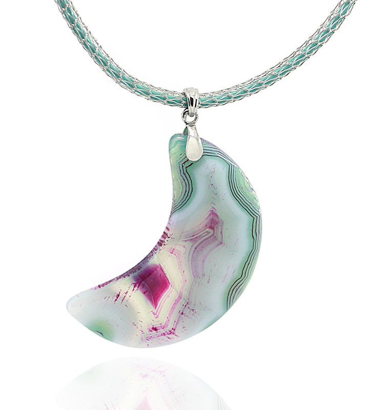 Agate Pendant Moon 50x33mm with necklace