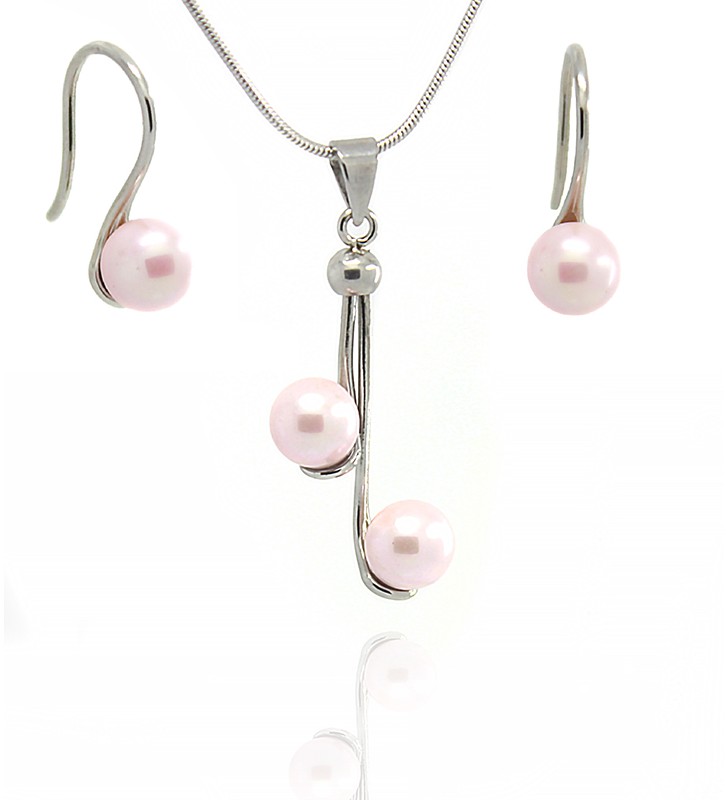 Stainless Steel Jewelry set Pink Pearls