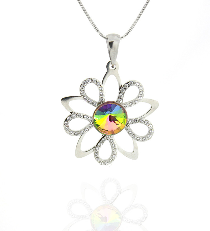 Stainless Steel Flower with zircons and chain