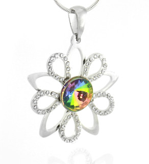 Stainless Steel Flower with zircons and chain