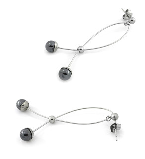 Long stainless Steel earrings with hematite
