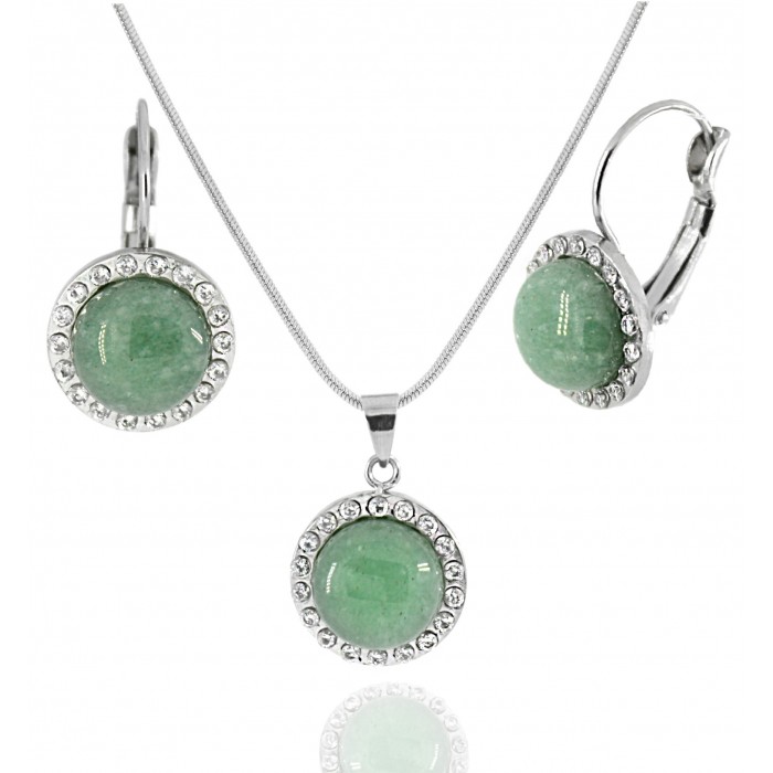 Green Aventurine & Zirconia - Set šperků z chirurgické oceli