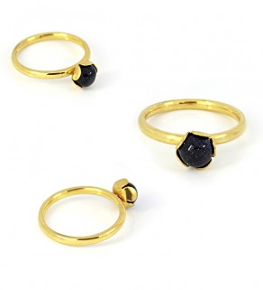 Stainless Steel Ring Gold Stone