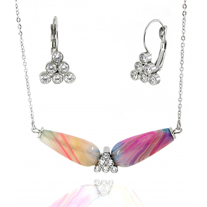 Rainbow Agate & Zirconia - Set šperků z chirurgické oceli