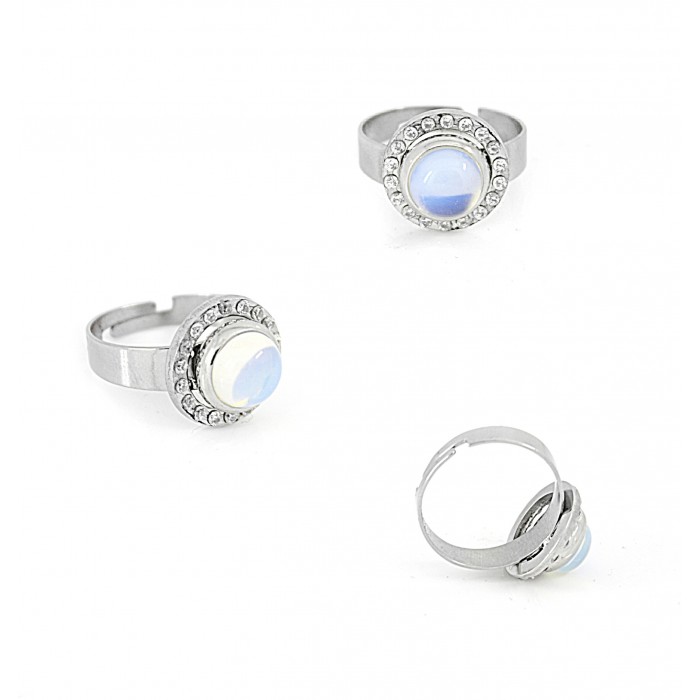 Sea Opal & Zirconia - prsten z chirurgické oceli
